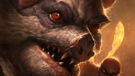 HD PC desktop wallpaper: close-up of a snarling, stitched mutant rat from Teenage Mutant Ninja Turtles, glowing red eyes and bared fangs against a fiery backdrop.