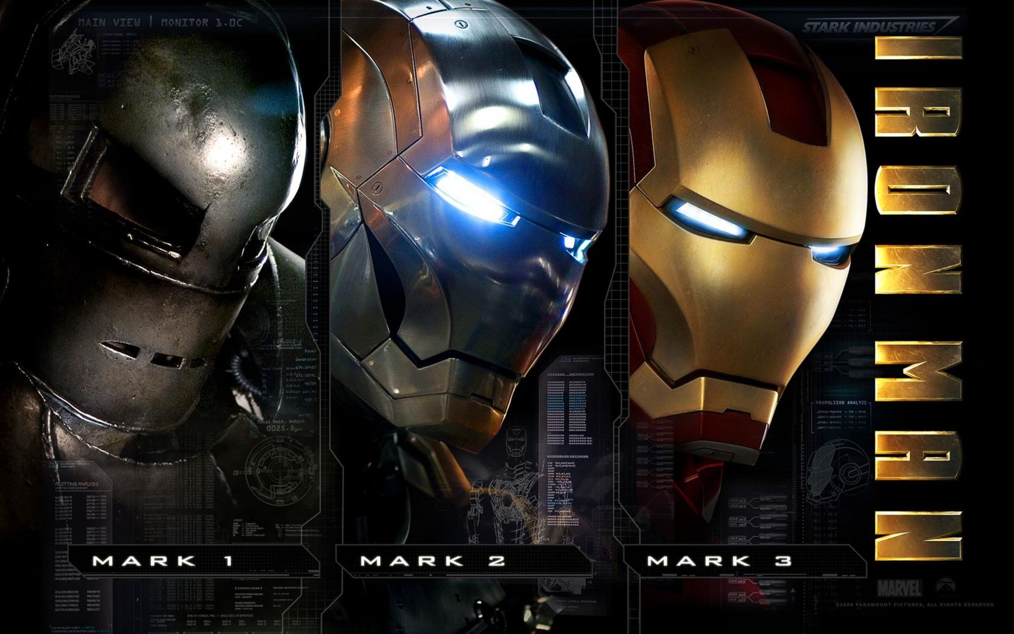 Mark 1, Mark 2 and Mark 3 Iron Man Helmets
