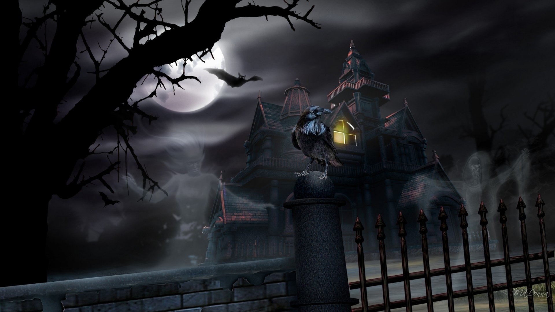 Haunting Raven HD Wallpaper Of A Ghostly Halloween Night By Ma Donna