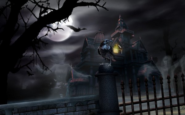 Dark Building Buildings Ghost House Halloween Raven HD Wallpaper | Background Image