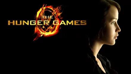 HD wallpaper featuring Katniss Everdeen, portrayed by Jennifer Lawrence, alongside the iconic logo of The Hunger Games. A striking and dramatic background for fans of the series.