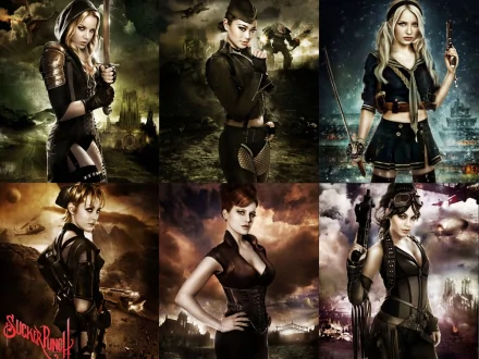 Abbie Cornish Jamie Chung Emily Browning Babydoll (Sucker Punch) Sweet Pea (Sucker Punch) Amber (Sucker Punch) movie Sucker Punch HD Desktop Wallpaper | Background Image