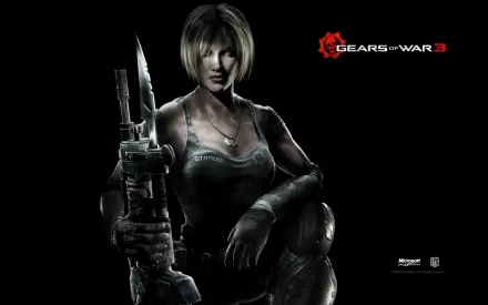 HD PC desktop wallpaper featuring a character from the video game Gears of War 3 holding a weapon against a dark background with the game logo.