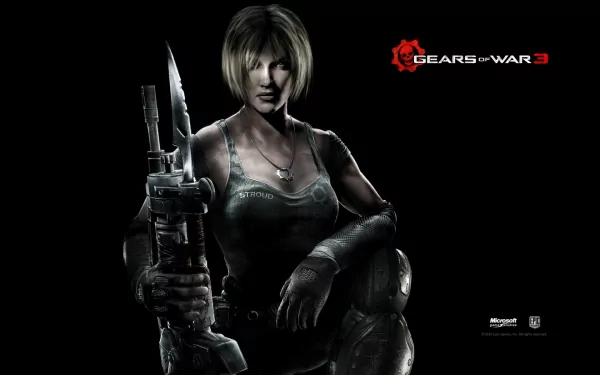 HD PC desktop wallpaper featuring a character from the video game Gears of War 3 holding a weapon against a dark background with the game logo.