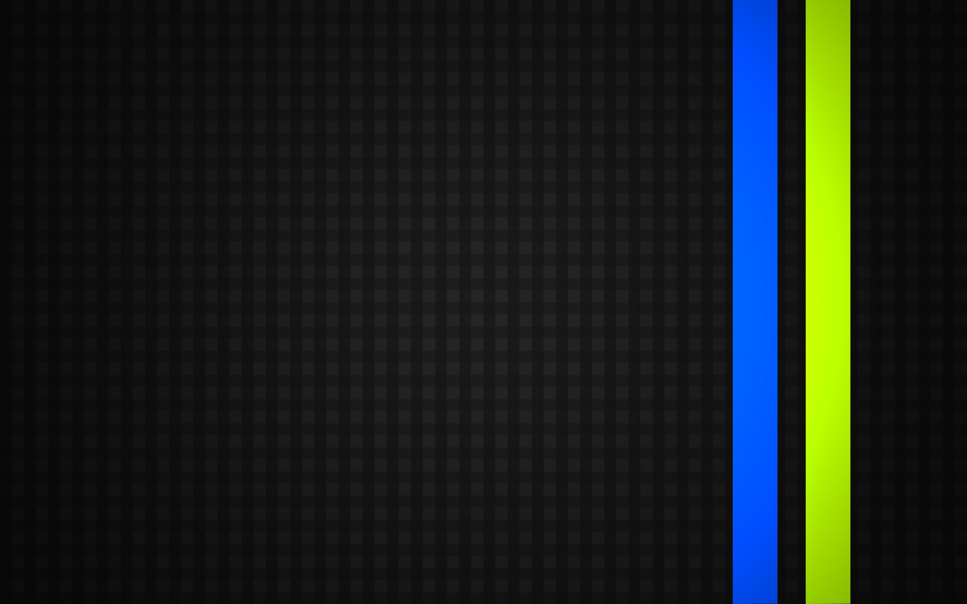 A minimalist abstract black background featuring vertical blue and green stripes, designed as a high-definition desktop wallpaper.