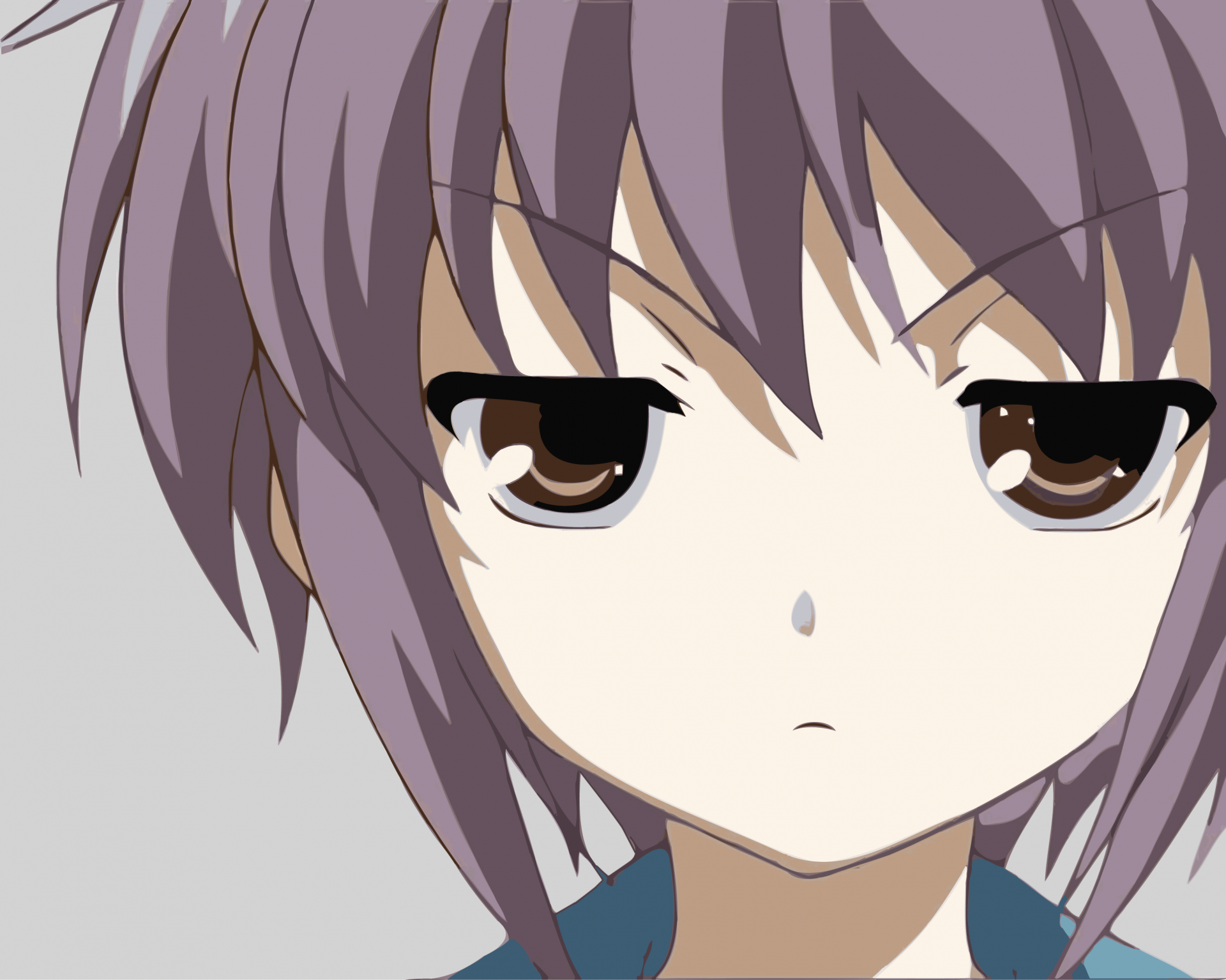 Close-up HD anime wallpaper of Yuki Nagato from The Melancholy of Haruhi Suzumiya, featuring her calm and serious expression.