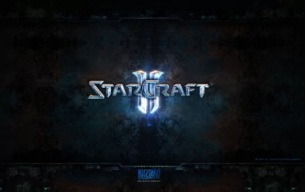 High-definition desktop wallpaper featuring the iconic StarCraft II logo against a dark, textured background, evoking the epic sci-fi universe of the popular video game.