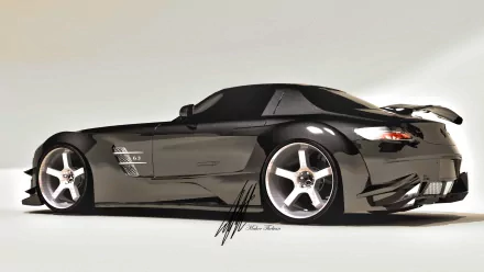 HD PC desktop wallpaper featuring a sleek black Mercedes sports car with glossy finish and modern design against a clean, light background.