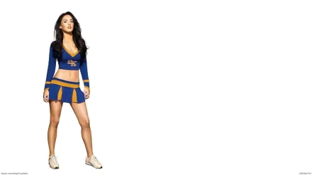 Megan Fox in a cheerleader outfit from Jennifer's Body, striking a confident pose. Ideal HD wallpaper featuring the iconic celebrity in a vibrant ensemble.