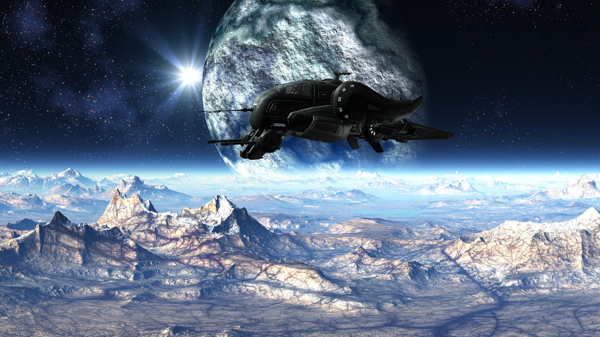 Download Futuristic Landscape Mountain Planet Space Sci Fi Spaceship HD ...