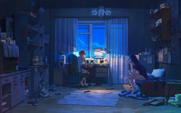 Anime Room Night Lofi HD Wallpaper | Background Image