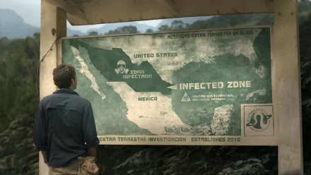 HD PC desktop wallpaper showing a person studying a map labeled Infected Zone in a suspenseful sci-fi thriller with adventure, horror, and monster themes.