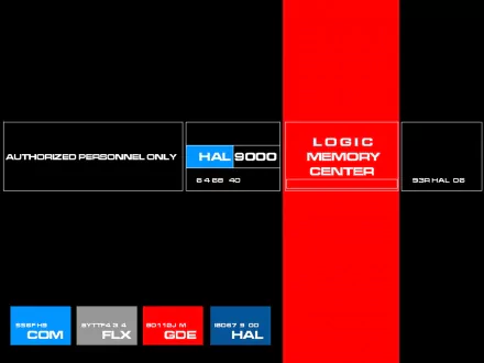 HD PC desktop wallpaper featuring the HAL 9000 interface from the movie 2001: A Space Odyssey, showcasing its iconic logic memory center design.