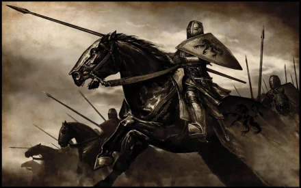 HD PC desktop wallpaper featuring a mounted knight charging into battle, inspired by the video game Mount & Blade: Warband.