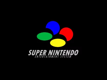 HD desktop wallpaper featuring the iconic Super Nintendo logo with colored buttons on a black background, celebrating classic video game aesthetics.