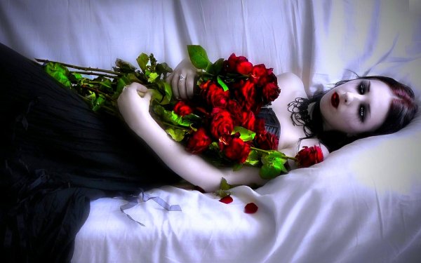 Dark Vampire Gothic Red Rose Bouquet Black HD Wallpaper | Background Image
