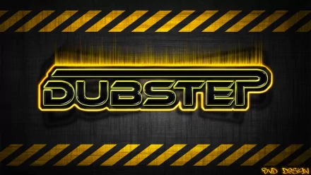 A bold and vibrant HD wallpaper featuring the word DUBSTEP in glowing yellow, set against a textured background with caution stripes, encapsulating the energy of dubstep music.