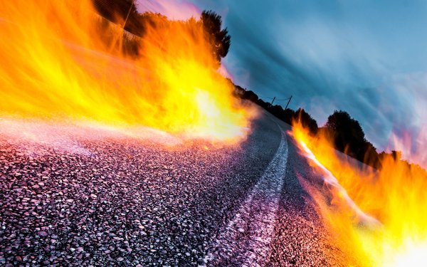 Photography Manipulation Fire Flame Road HD Wallpaper | Background Image
