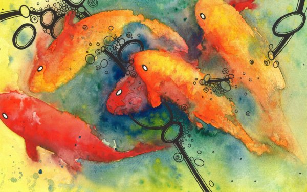 Animal Fish Fishes Oriental Asian Koi Watercolor HD Wallpaper | Background Image