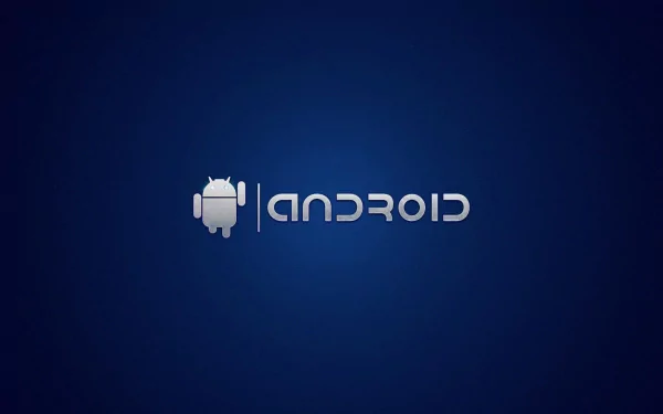 HD PC desktop wallpaper featuring the Android logo and text on a sleek, dark blue technological background.