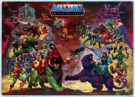 HD PC desktop wallpaper featuring characters from the TV show He-Man and the Masters of the Universe in an action-packed battle scene.