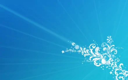 HD artistic vector desktop wallpaper featuring a radiant blue gradient background with intricate white floral patterns in the lower right corner.