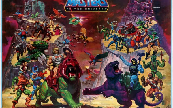 HD PC desktop wallpaper featuring characters from the TV show He-Man and the Masters of the Universe in an action-packed battle scene.