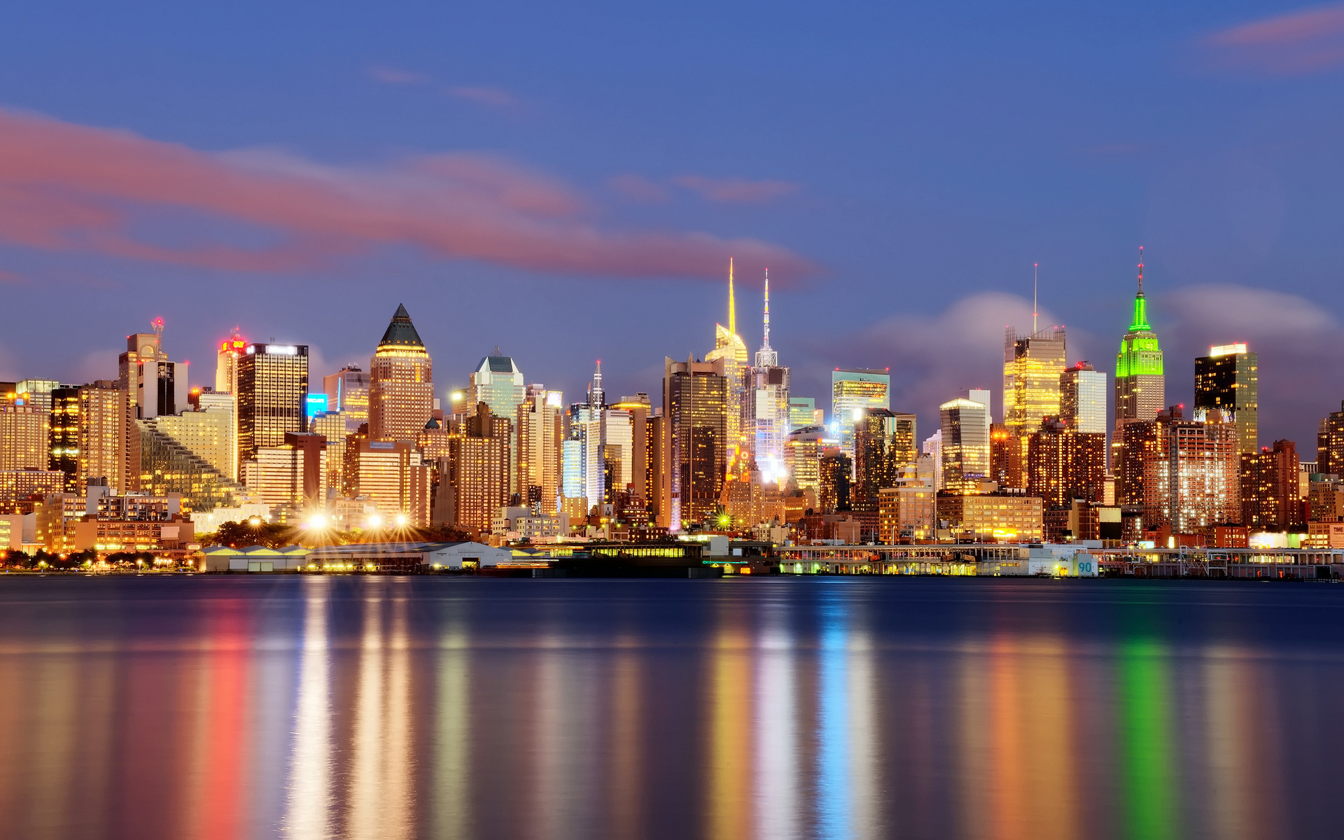 Нью - Йорк панорама освещение ночь скачать