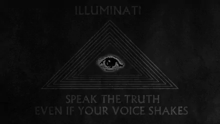 A dark HD wallpaper featuring an Illuminati symbol, with an eye within a triangle and the text Speak the truth even if your voice shakes, creating a mysterious and compelling background.