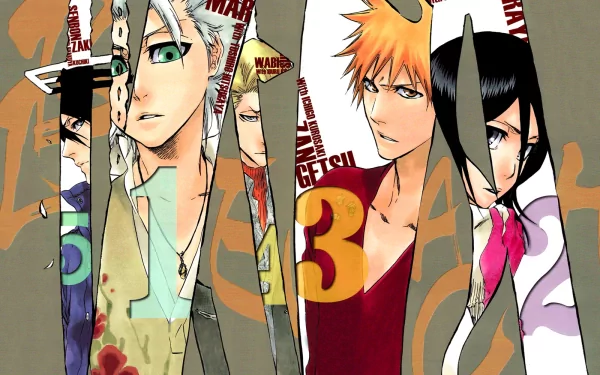Izuru Kira Byakuya Kuchiki Tōshirō Hitsugaya Rukia Kuchiki Ichigo Kurosaki Anime Bleach HD Desktop Wallpaper | Background Image