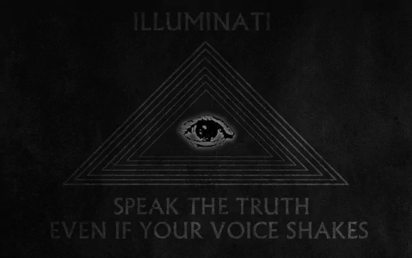 A dark HD wallpaper featuring an Illuminati symbol, with an eye within a triangle and the text Speak the truth even if your voice shakes, creating a mysterious and compelling background.