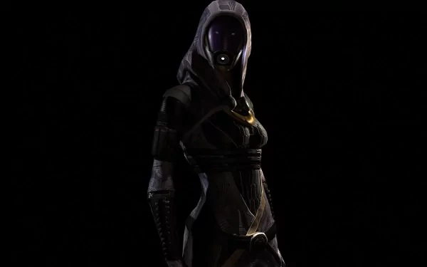 HD PC desktop wallpaper featuring Tali'Zorah, a character from the video game Mass Effect, set against a dark background.