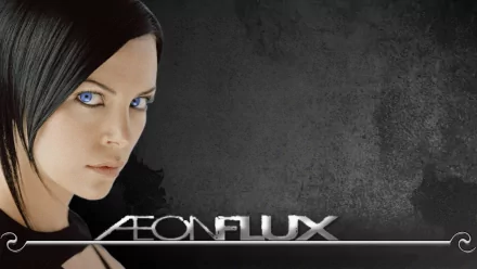 HD PC desktop wallpaper featuring Charlize Theron as Aeon Flux from the movie Aeon Flux, showcasing her intense gaze and futuristic style.