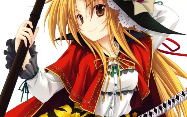 HD anime desktop wallpaper featuring a character from Oda Nobuna No Yabou with long blonde hair, a red cape, and detailed traditional attire.