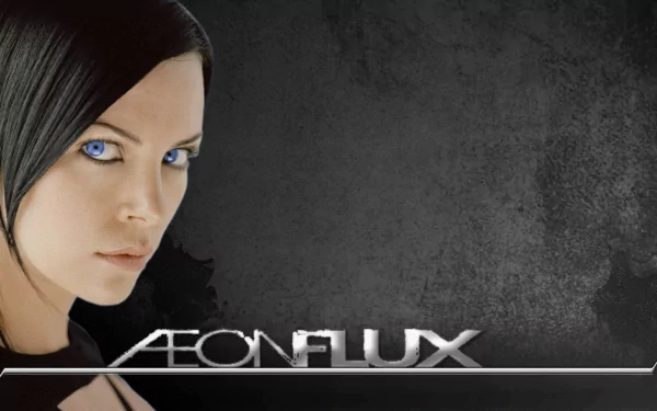 HD PC desktop wallpaper featuring Charlize Theron as Aeon Flux from the movie Aeon Flux, showcasing her intense gaze and futuristic style.