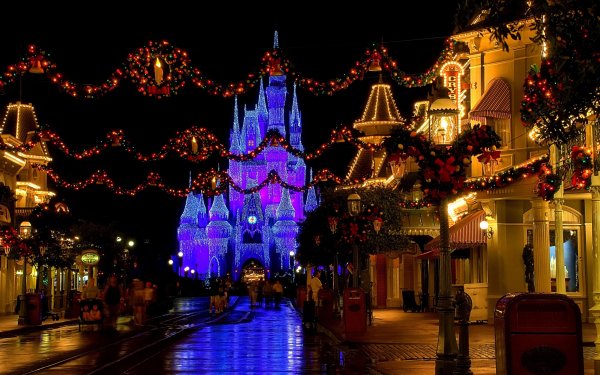 Día festivo Navidad Castillo Disney Disneyland Christmas Ornaments Christmas Lights Fondo de pantalla HD | Fondo de Escritorio
