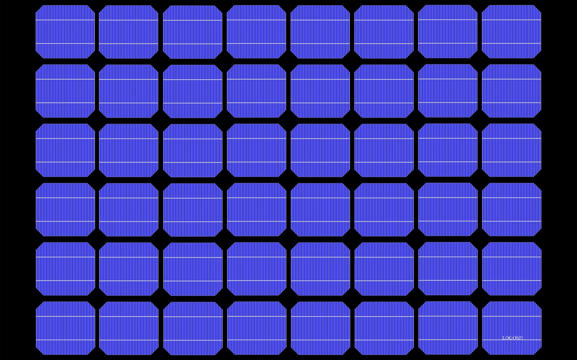 HD desktop wallpaper featuring a grid of glowing blue tech-inspired squares, reflecting themes of technology, physics, and chemistry.