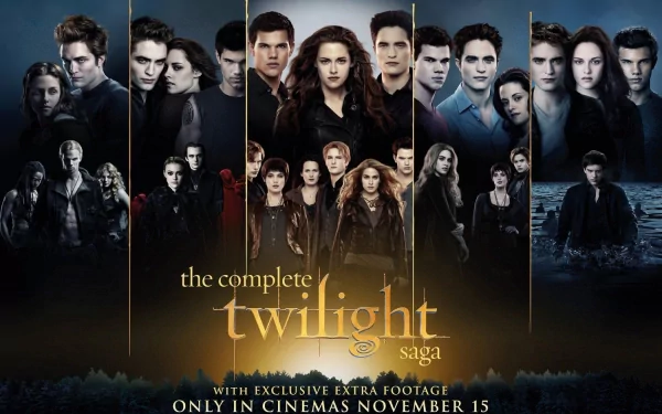 A captivating HD desktop wallpaper featuring characters from the Twilight movie saga, showcasing key scenes and moments from the complete series.