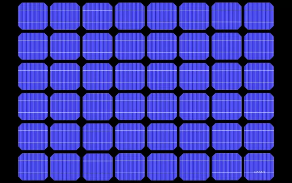 HD desktop wallpaper featuring a grid of glowing blue tech-inspired squares, reflecting themes of technology, physics, and chemistry.