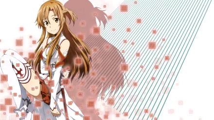 HD desktop wallpaper and background featuring Asuna Yuuki from the anime Sword Art Online, set against an abstract digital-themed backdrop with geometric patterns.