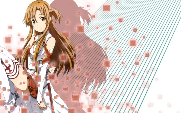 HD desktop wallpaper and background featuring Asuna Yuuki from the anime Sword Art Online, set against an abstract digital-themed backdrop with geometric patterns.