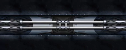 A sleek HD desktop wallpaper featuring an abstract design of metallic pipes and wires on a dark background, creating a modern and tech-inspired aesthetic.