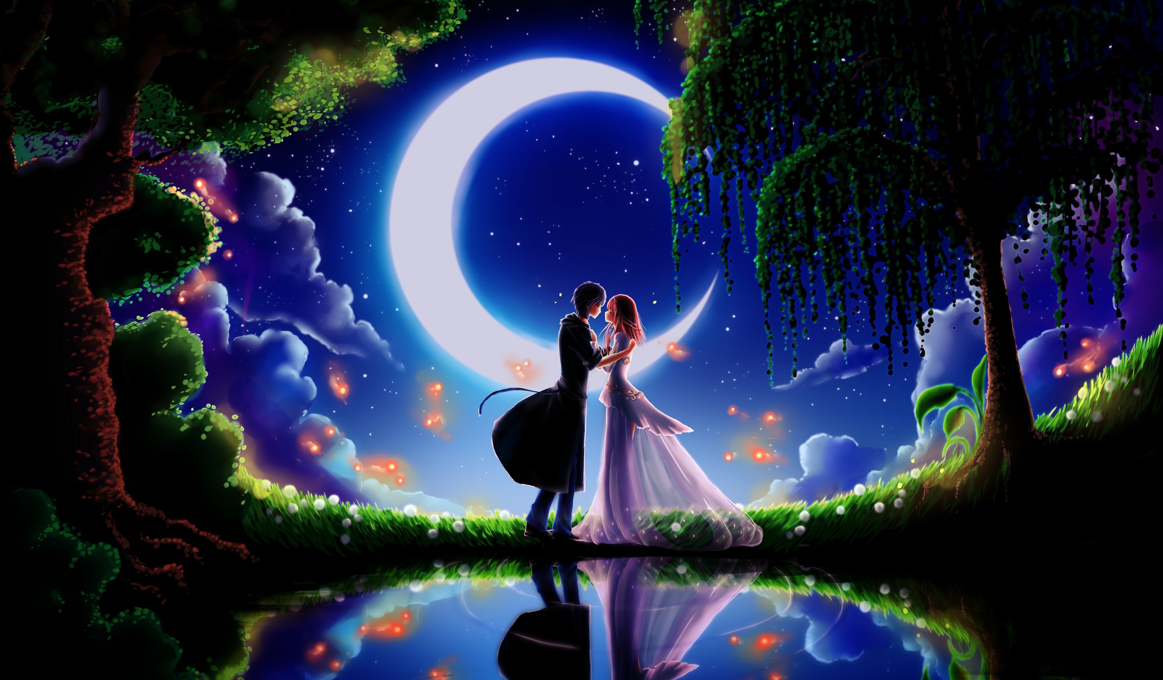 Moonlit Anime Romance: 4K Ultra HD Wallpaper