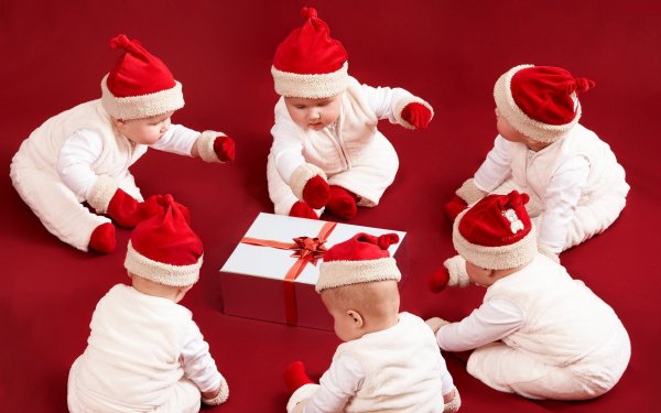 Feiertage Weihnachten Baby Süß Geschenk Rot Santa Hat HD Wallpaper | Hintergrund