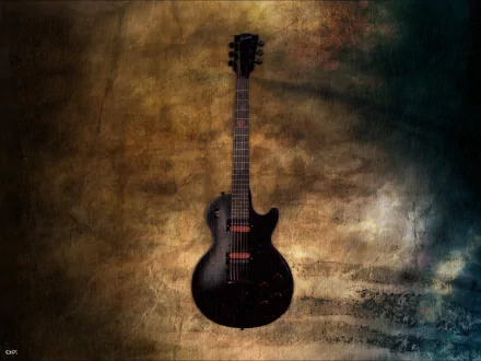 HD desktop wallpaper featuring a Les Paul guitar, set against a textured, multicolored background, evoking a sense of music and artistic ambiance.