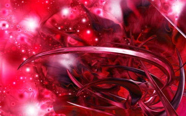 A vibrant fuchsia and red abstract design with swirling forms and soft glowing orbs, creating a dynamic and immersive HD desktop wallpaper.