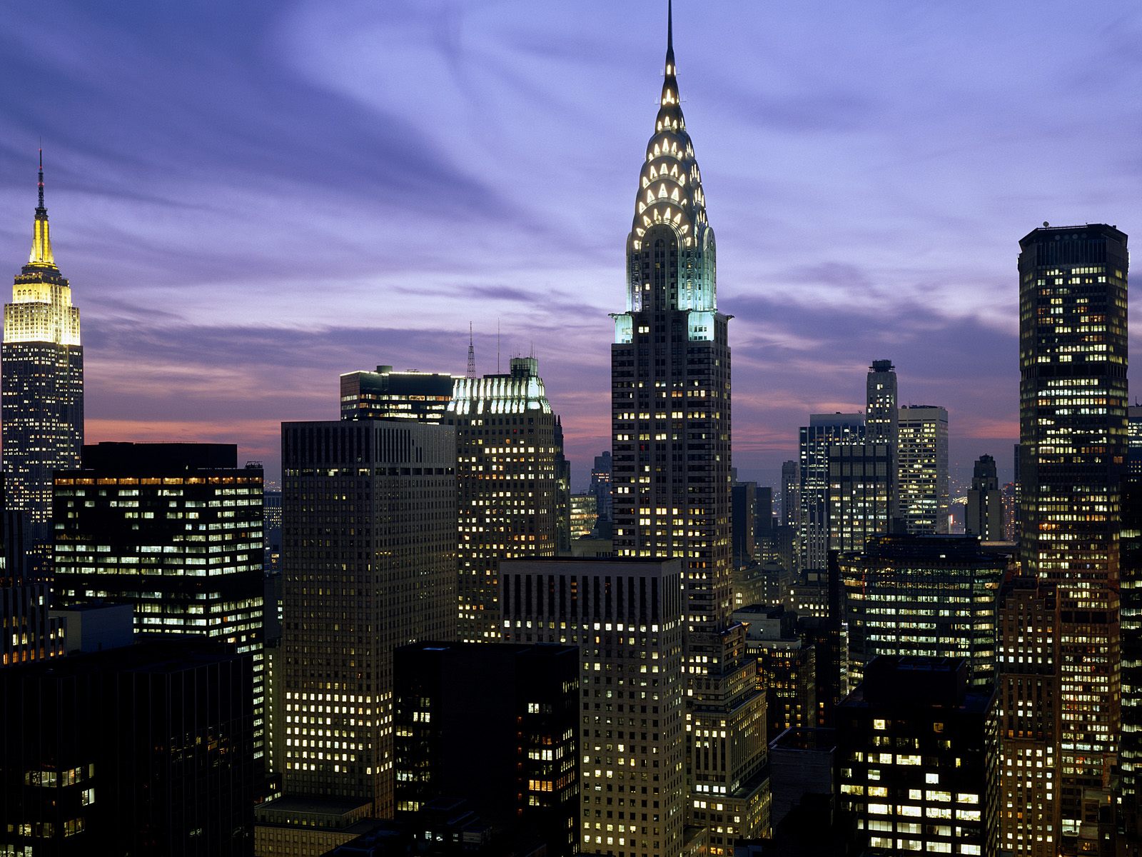 A panoramic view of New York City skyline at night