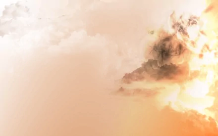 Abstract HD desktop wallpaper featuring soft white and orange hues blending with cloud-like patterns, creating an ethereal and serene background.