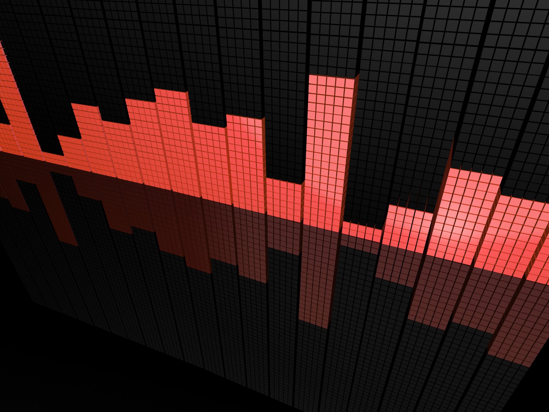 Abstract red bar graph design with a 3D grid effect, rendered as an HD PC desktop wallpaper and background.