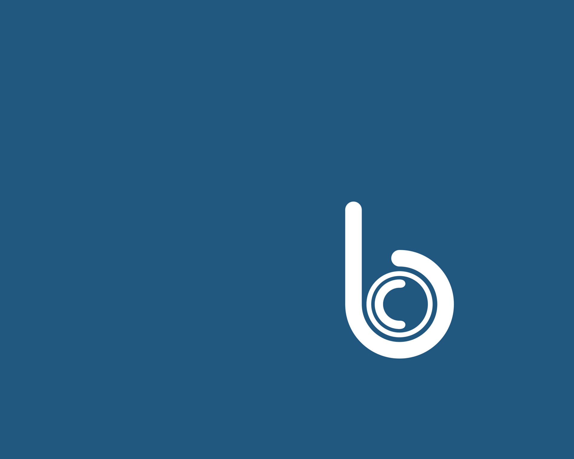 HD PC desktop wallpaper featuring a minimalist blue background with a white abstract circular logo design in the lower right corner.